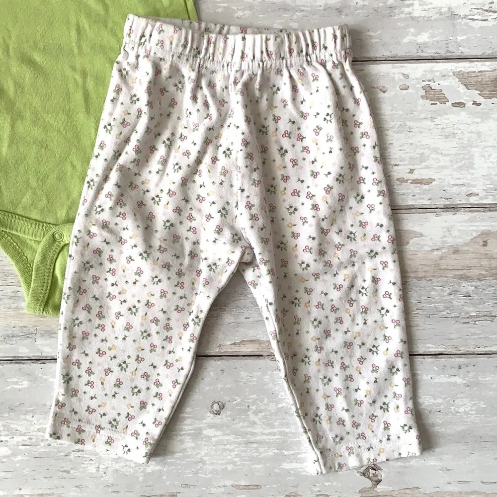 Baby Girl 3-6m Outfit Green Floral Print Leggings Pants Bumblebee Onesie 3m 6m